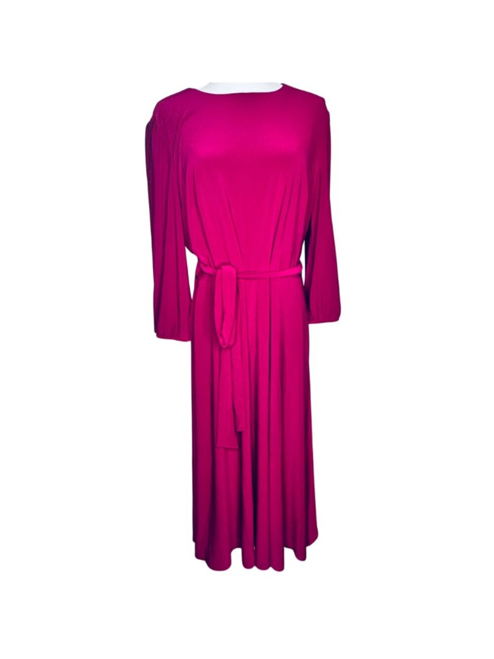 Lauren Ralph Lauren Womens Fuchsia Belted Jersey Midi Dress Sz 16 Comfort Party - Picture 2 of 9